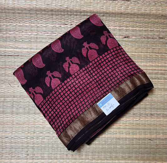 Black & Pink  Maheshwari Silk Cotton Saree