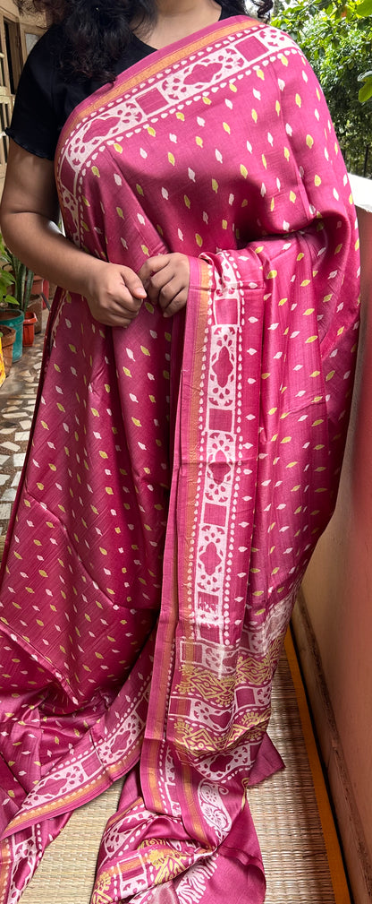 Onion Pink Maheshwari Resham Saree