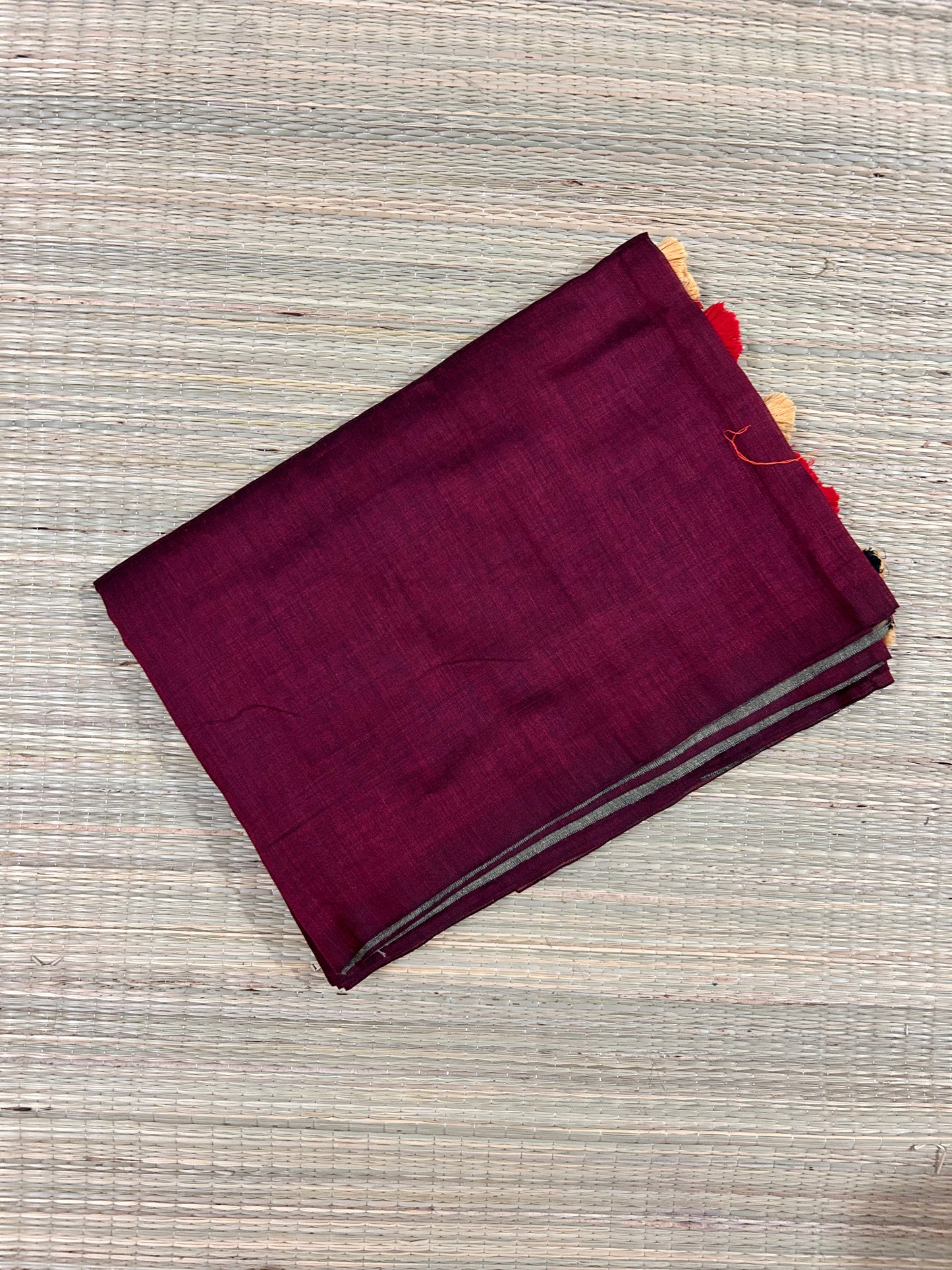 Maroon & Olive Dual Colour Khadi Cotton Saree