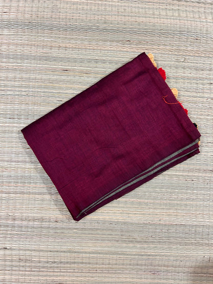 Maroon & Olive Dual Colour Khadi Cotton Saree