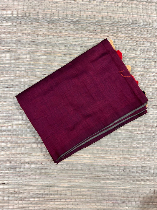 Maroon & Olive Dual Colour Khadi Cotton Saree