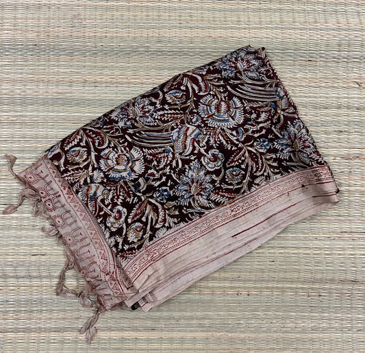 Mangalagiri Silk Kalamkari Handblock Printed Saree