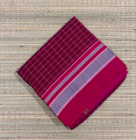 Magenta Cotton Illkal Saree ( Pure silk Pallu )
