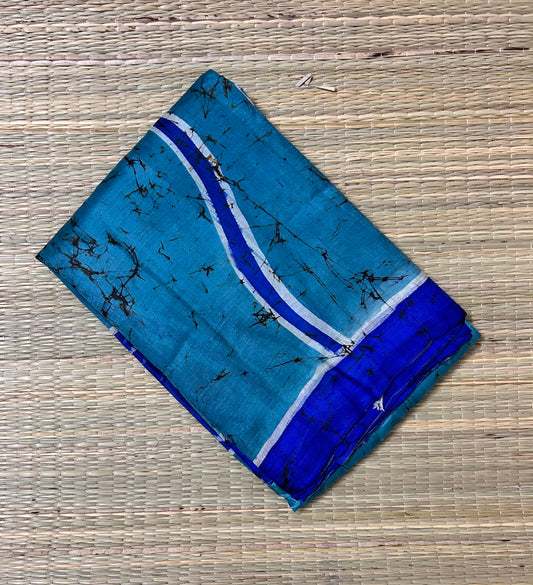 Teal Blue Bishapuri Silk Saree in Hand Wax Batik
