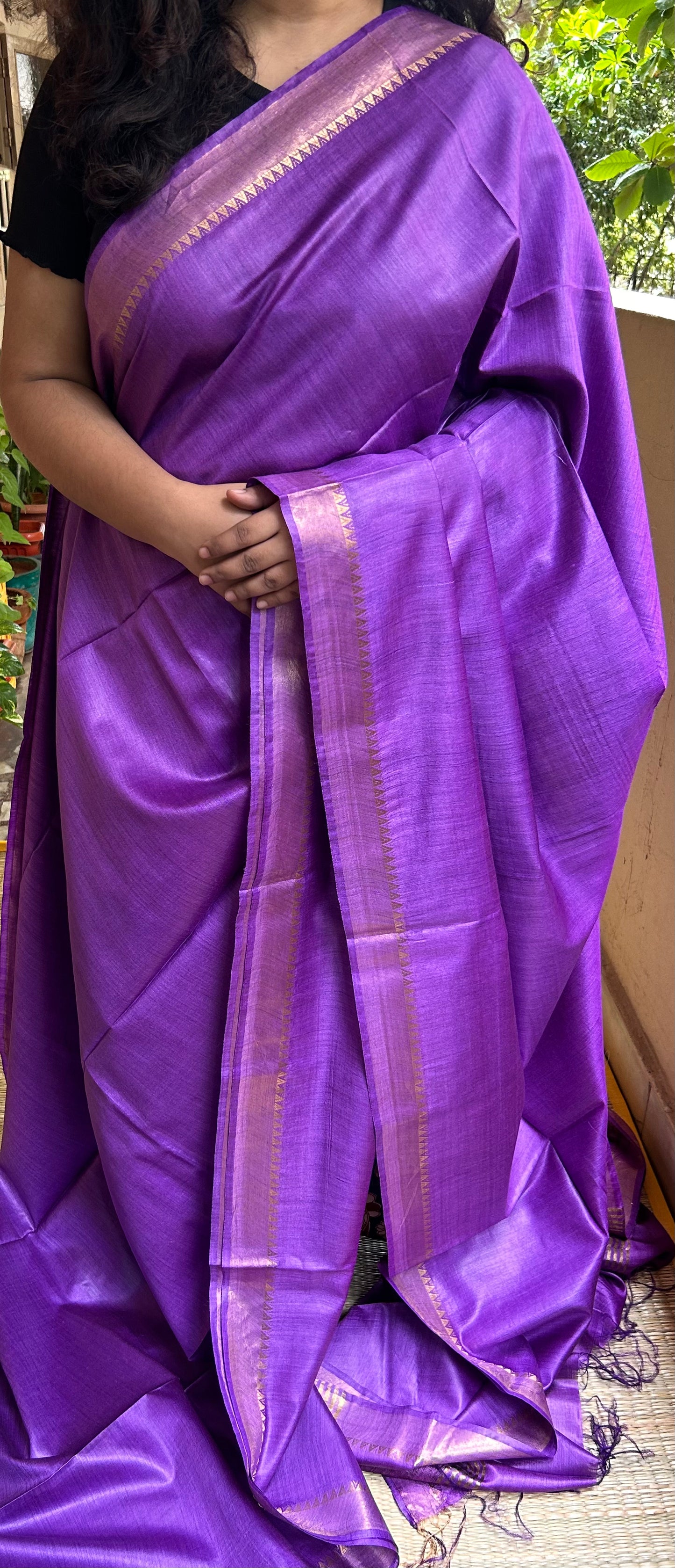 Purple Muga Tussar Silk Handloom Saree