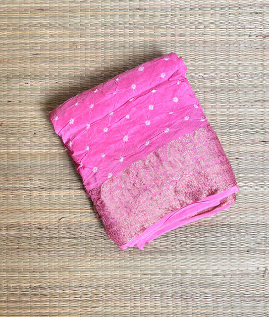 Buggle-gum Pink Bandhani Saree