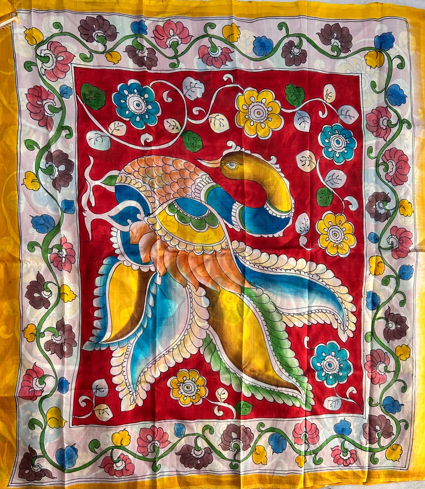 Yellow & Red Bishnupuri Silk Saree