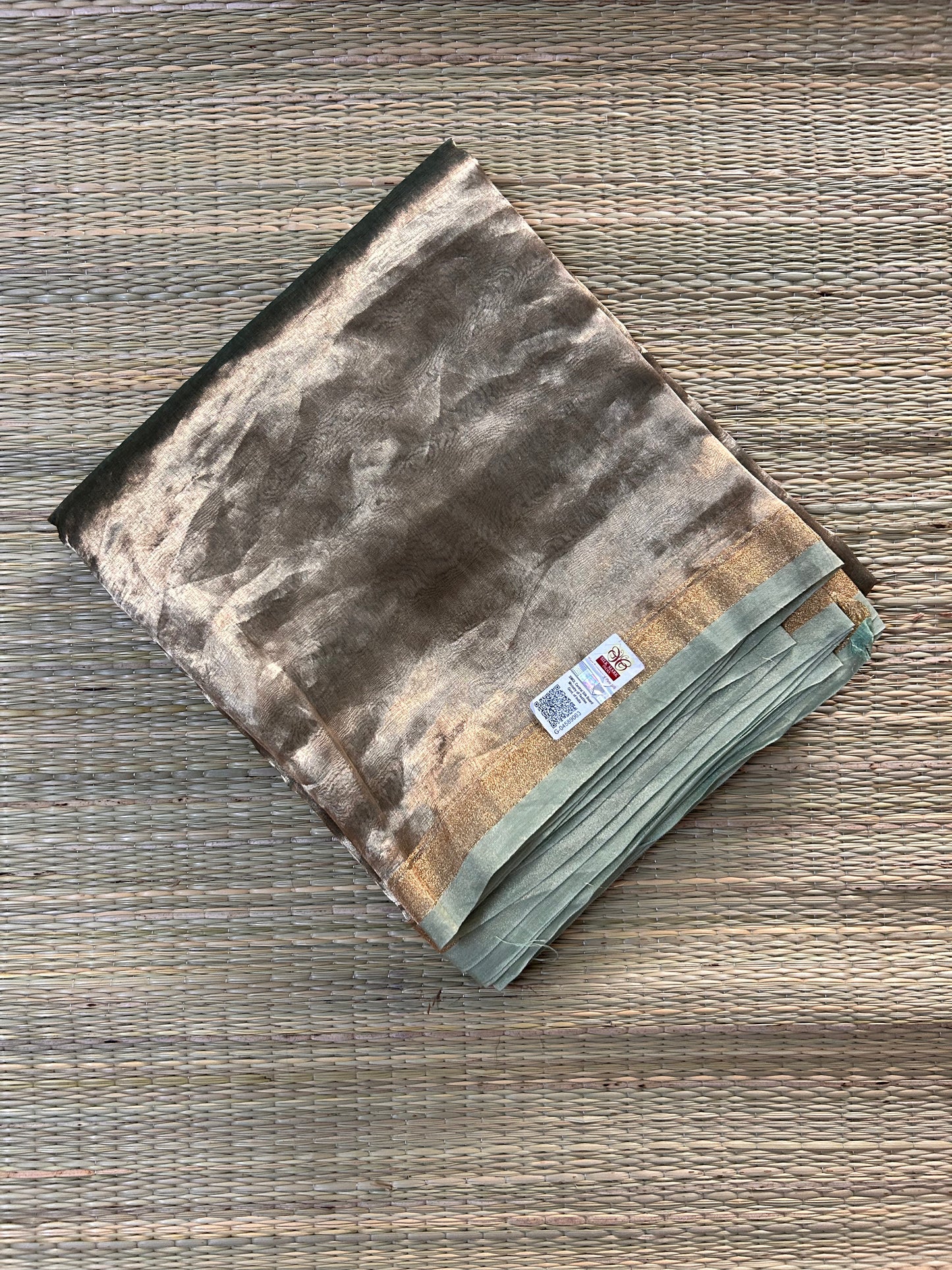 Pure Banarasi Tissue Saree in Gold & Sea Green