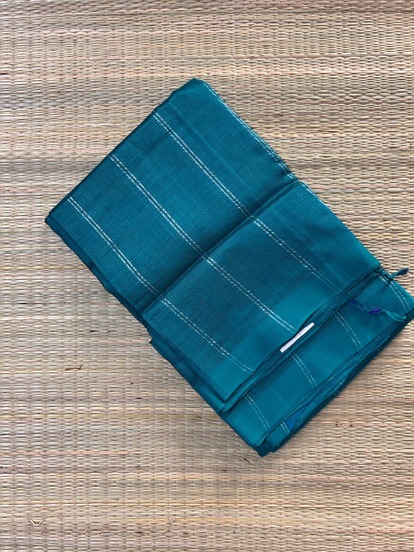 Teal & Blue Mangalagiri Pattu Saree with Silver Zari Lines