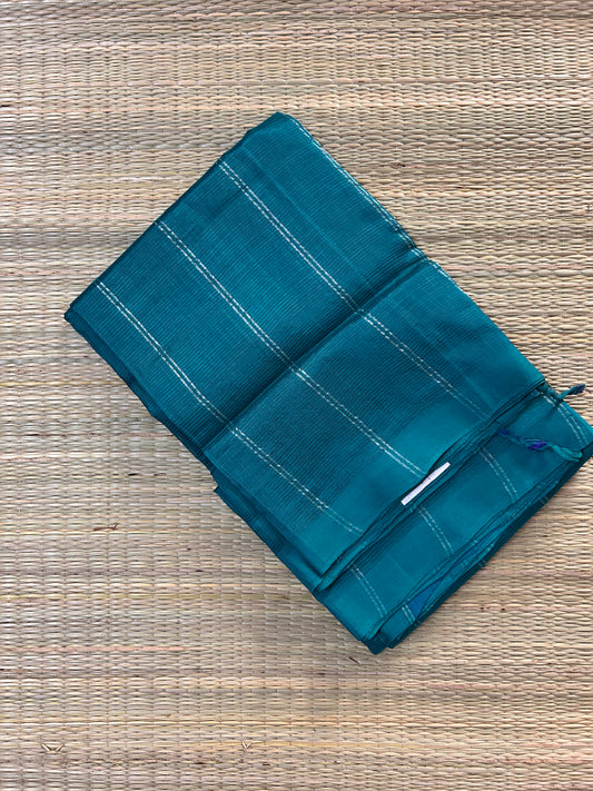 Teal & Blue Mangalagiri Pattu Saree with Silver Zari Lines