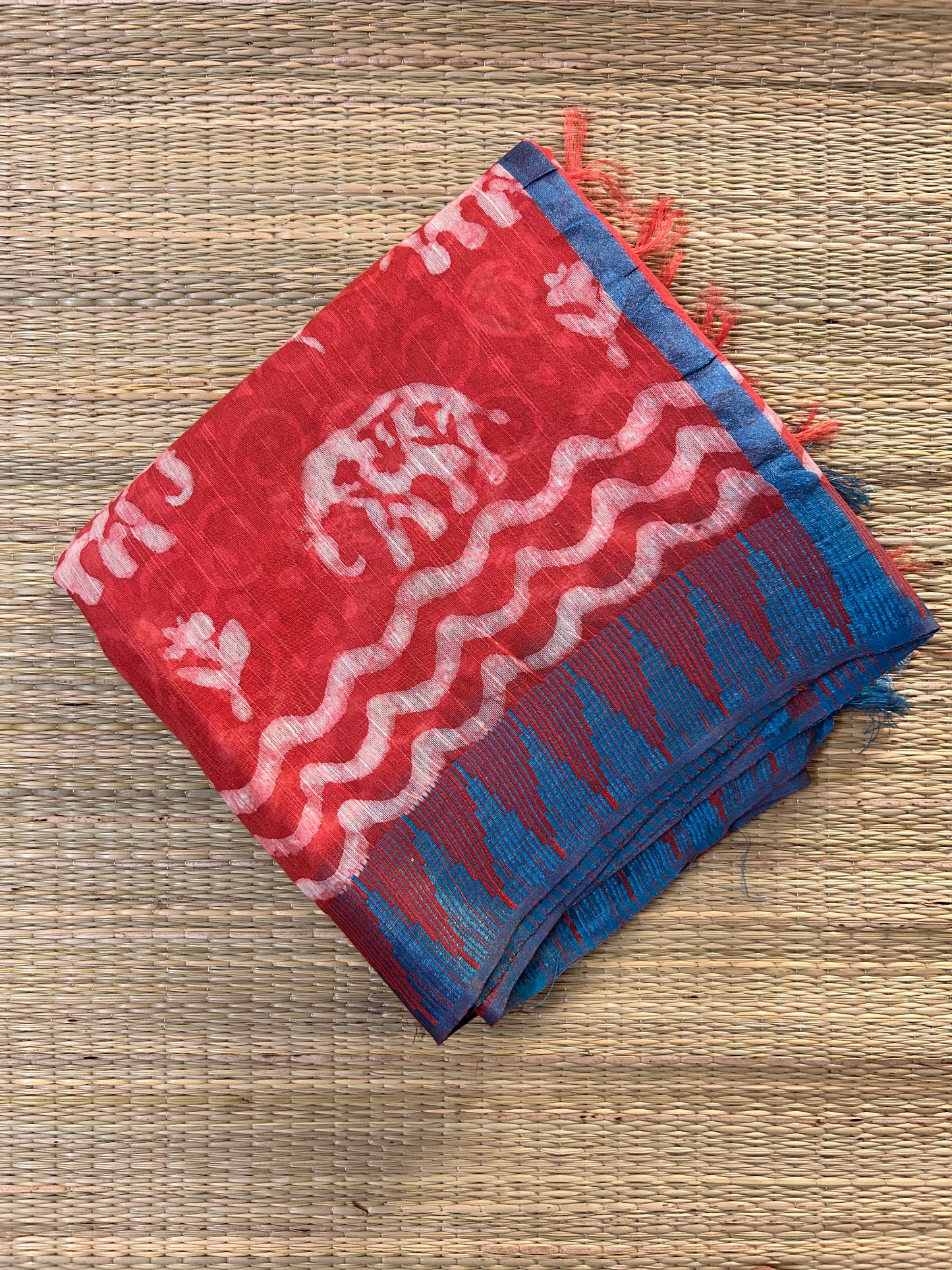 Orange Vanaspati Ajrakh Linen Saree