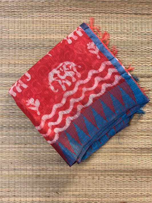 Orange Vanaspati Ajrakh Linen Saree