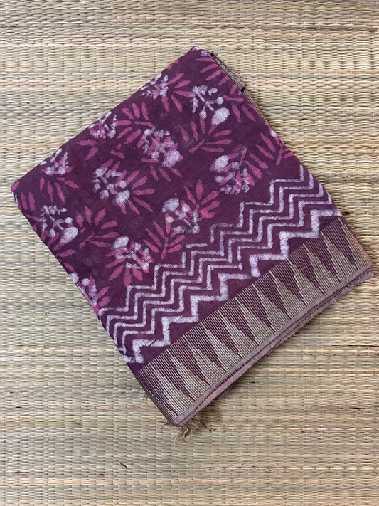 Light Wine Vanaspati Ajrakh Linen Saree