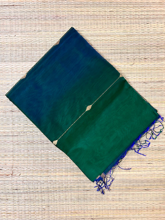 Leaf Green & Blue Maheswari Silk Cotton Handloom Saree