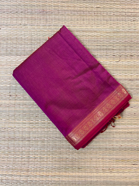 Pinkish Magenta & Yellow Maheswari Silk Cotton Handloom Saree