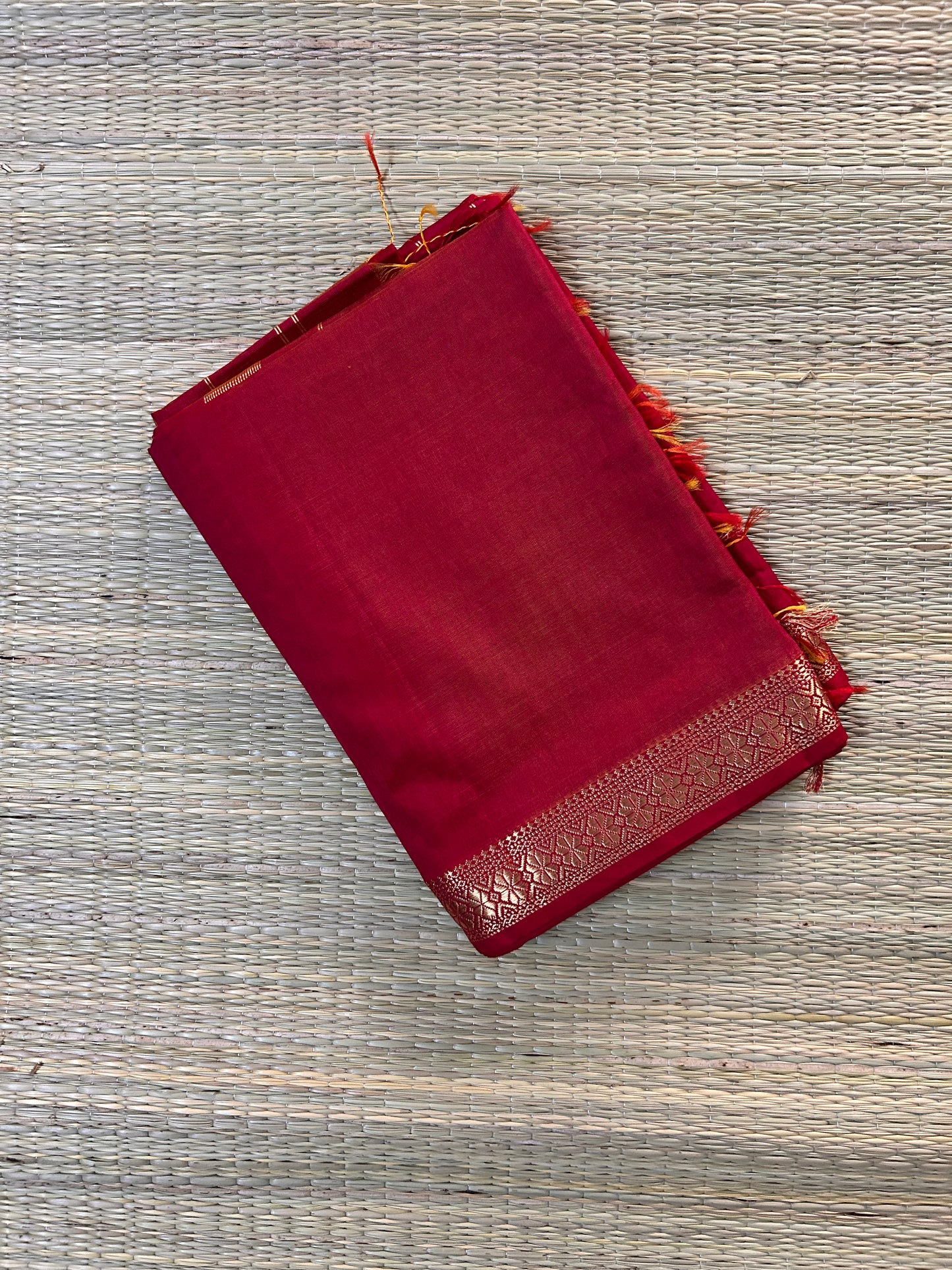 Red & Yellow Maheswari Silk Cotton Handloom Saree