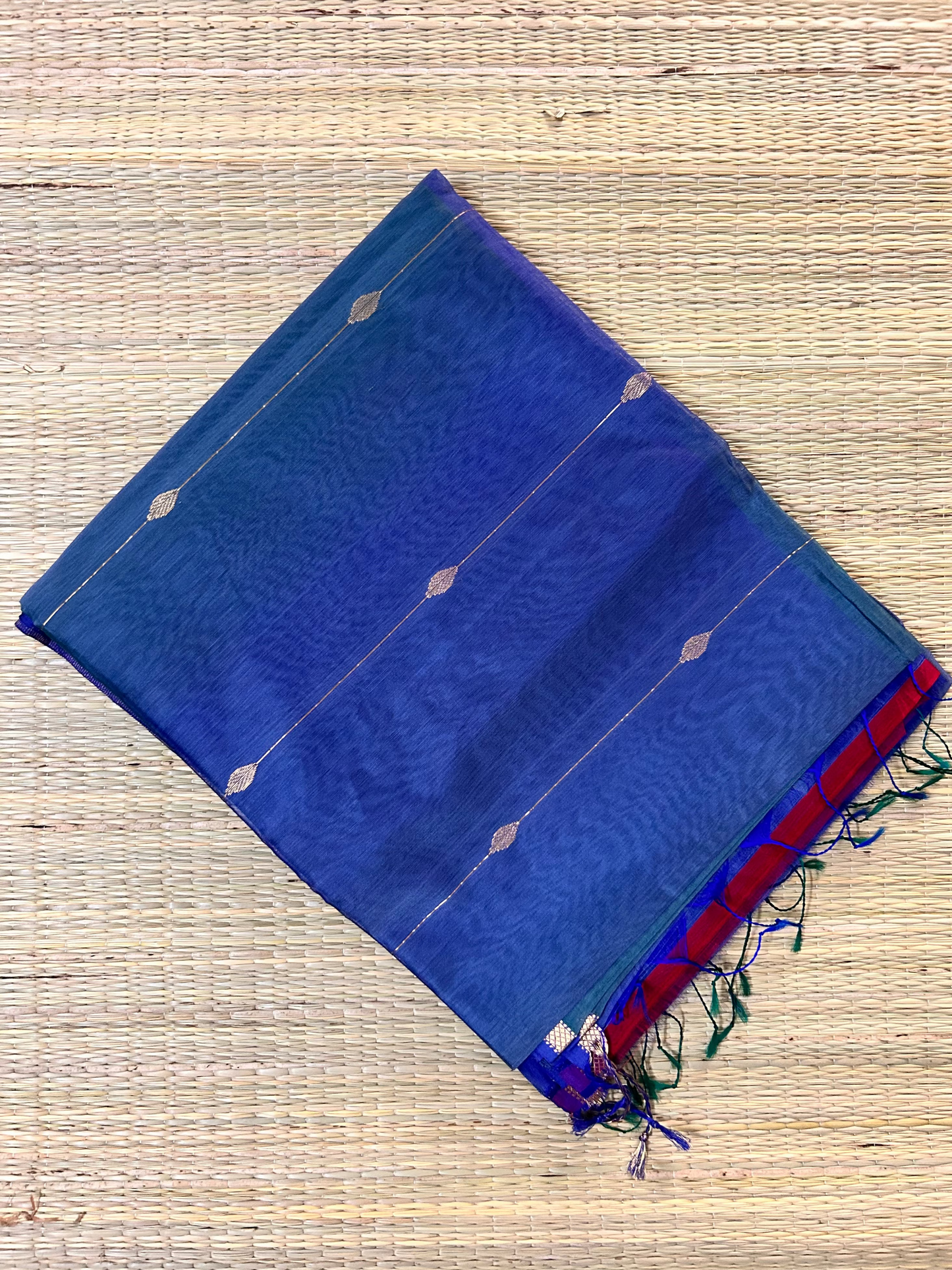 Slate Gray with Green & Blue Maheswari Silk Cotton Handloom Saree