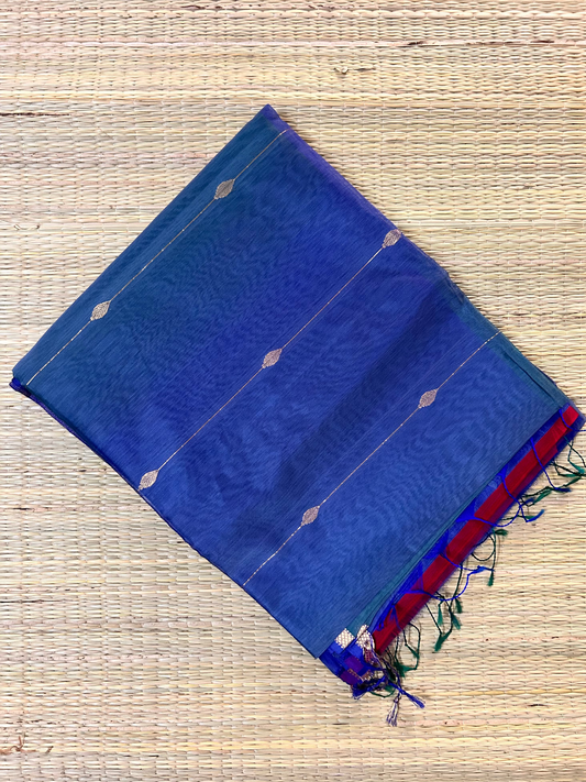 Slate Gray with Green & Blue Maheswari Silk Cotton Handloom Saree