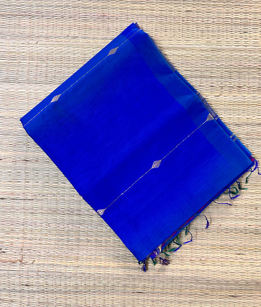 Royal Blue & Green Maheswari Silk Cotton Handloom Saree