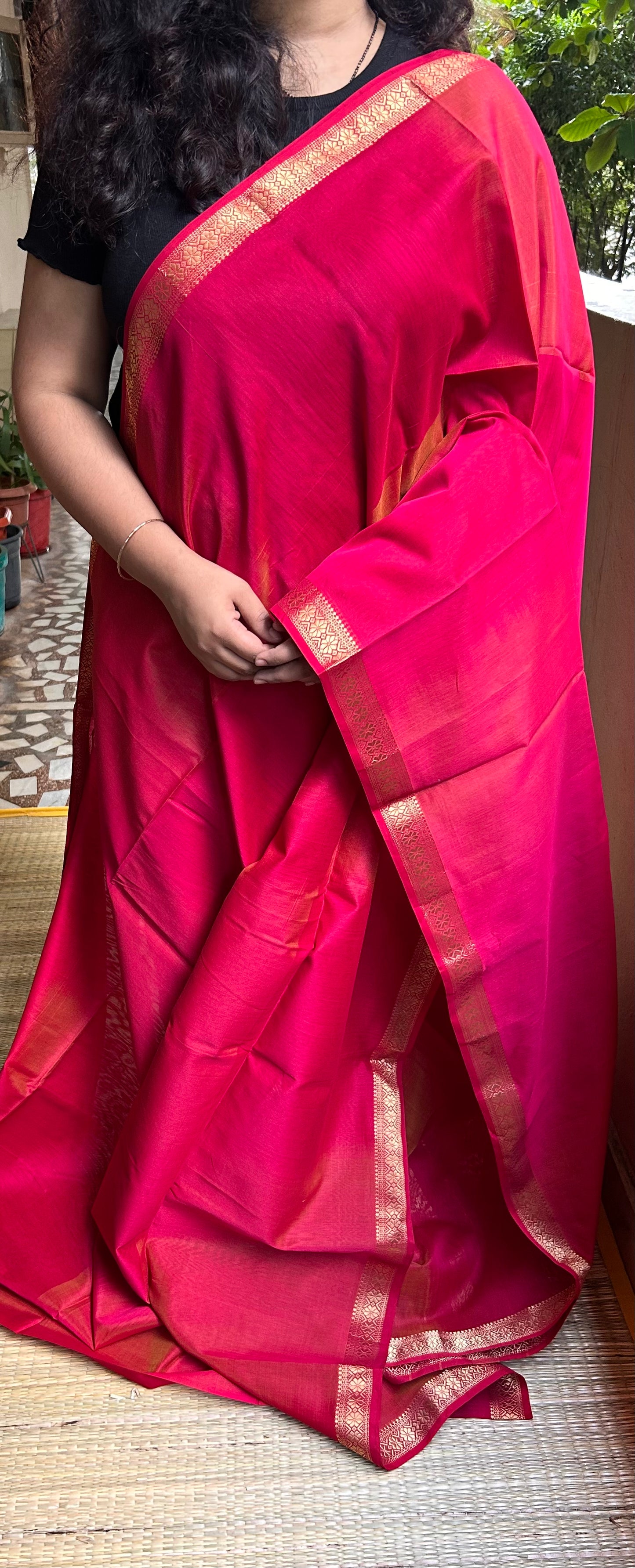Red & Yellow Maheswari Silk Cotton Handloom Saree
