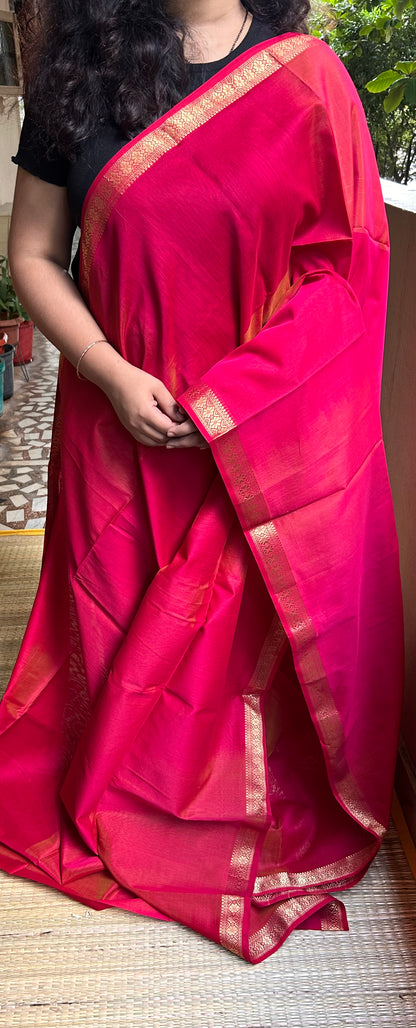 Red & Yellow Maheswari Silk Cotton Handloom Saree