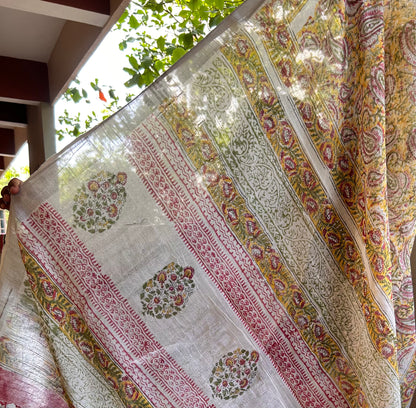 Yellow Linen cotton Saree
