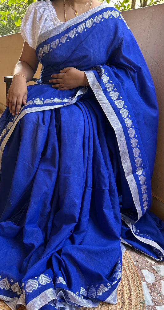 Royal Blue Khadi cotton Saree (with border )