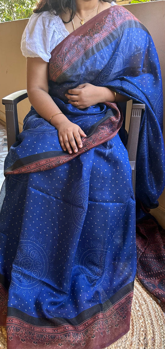 Royal Blue Semi Chanderi Saree