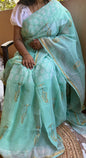 Pastel Green Kota Doria Embroidery Saree