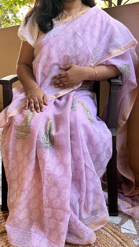 Lavender Kota Doria Embroidery Saree