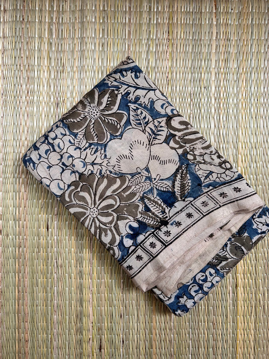 Mangalagiri SilkCotton Kalamkari Handblock Printed Saree - 2