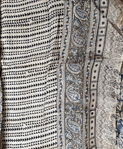 Mangalagiri SilkCotton Kalamkari Handblock Printed Saree - 2