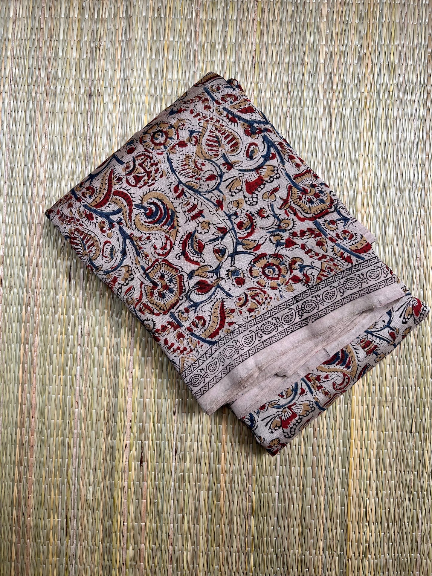 Mangalagiri SilkCotton Kalamkari Handblock Printed Saree - 4