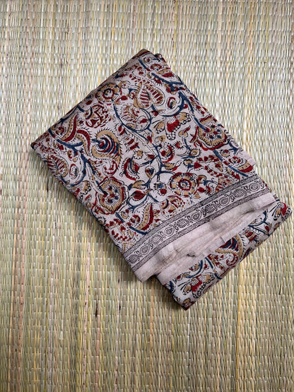 Mangalagiri SilkCotton Kalamkari Handblock Printed Saree - 4