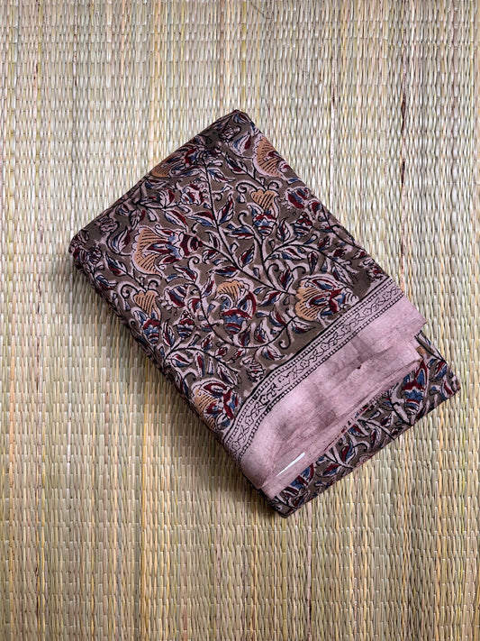 Mangalagiri SilkCotton Kalamkari Handblock Printed Saree - 5