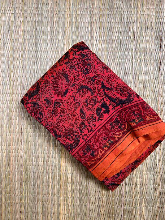 Mangalagiri SilkCotton Kalamkari Handblock Printed Saree - 6