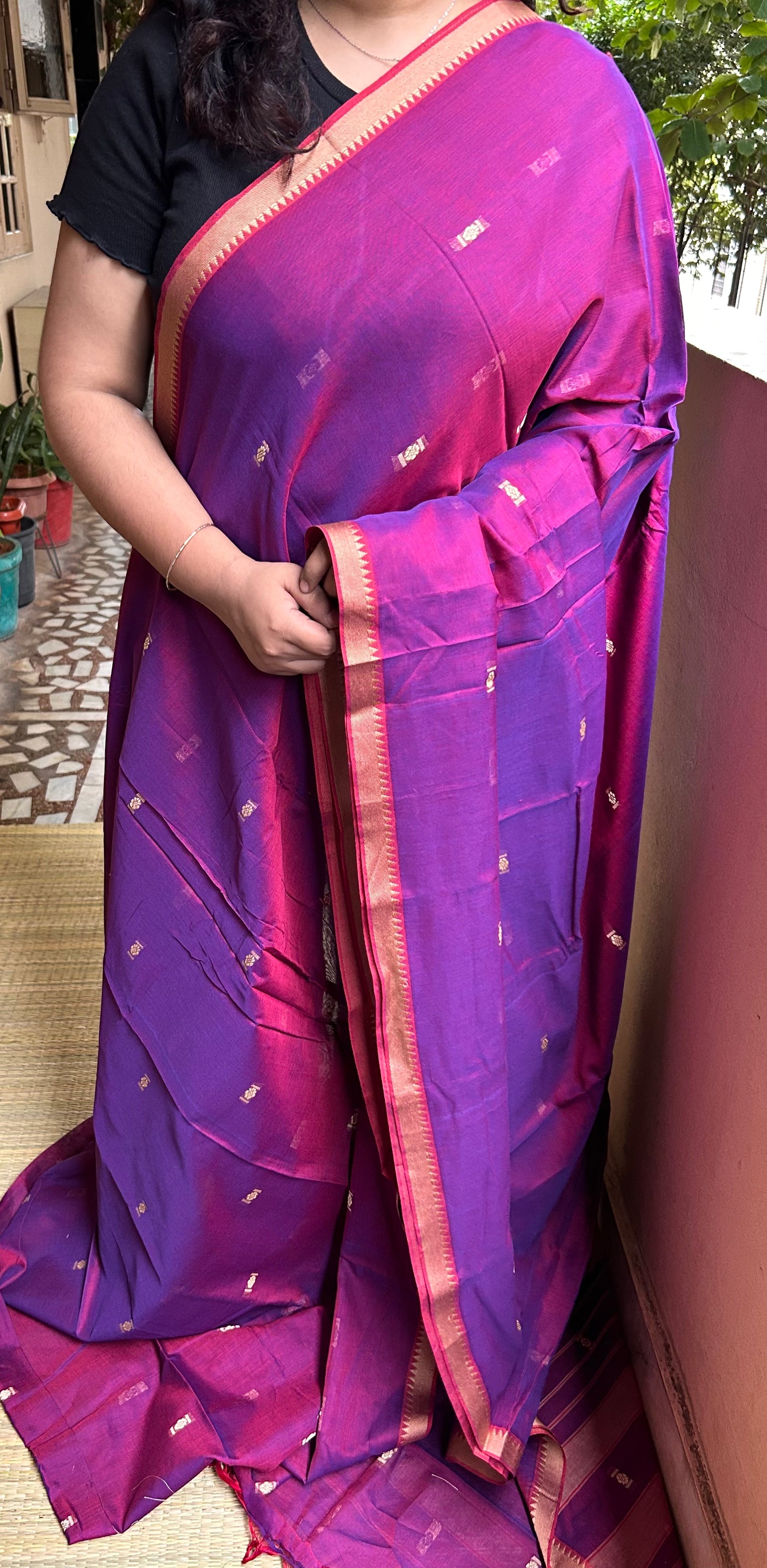 Purple & Red  Narayanpet Cotton Saree