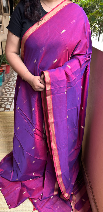 Purple & Red  Narayanpet Cotton Saree
