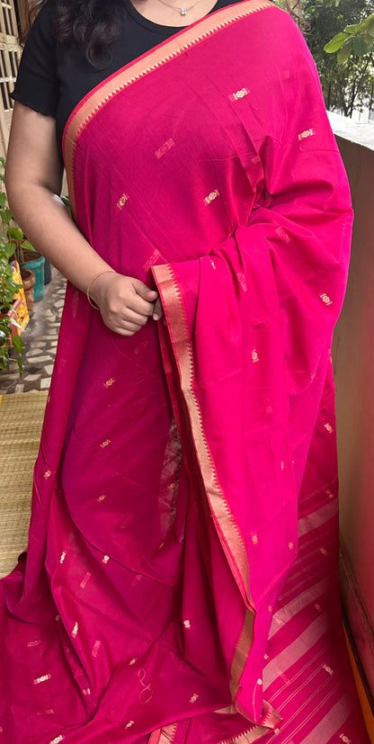 Rani Red Narayanpet Cotton Saree