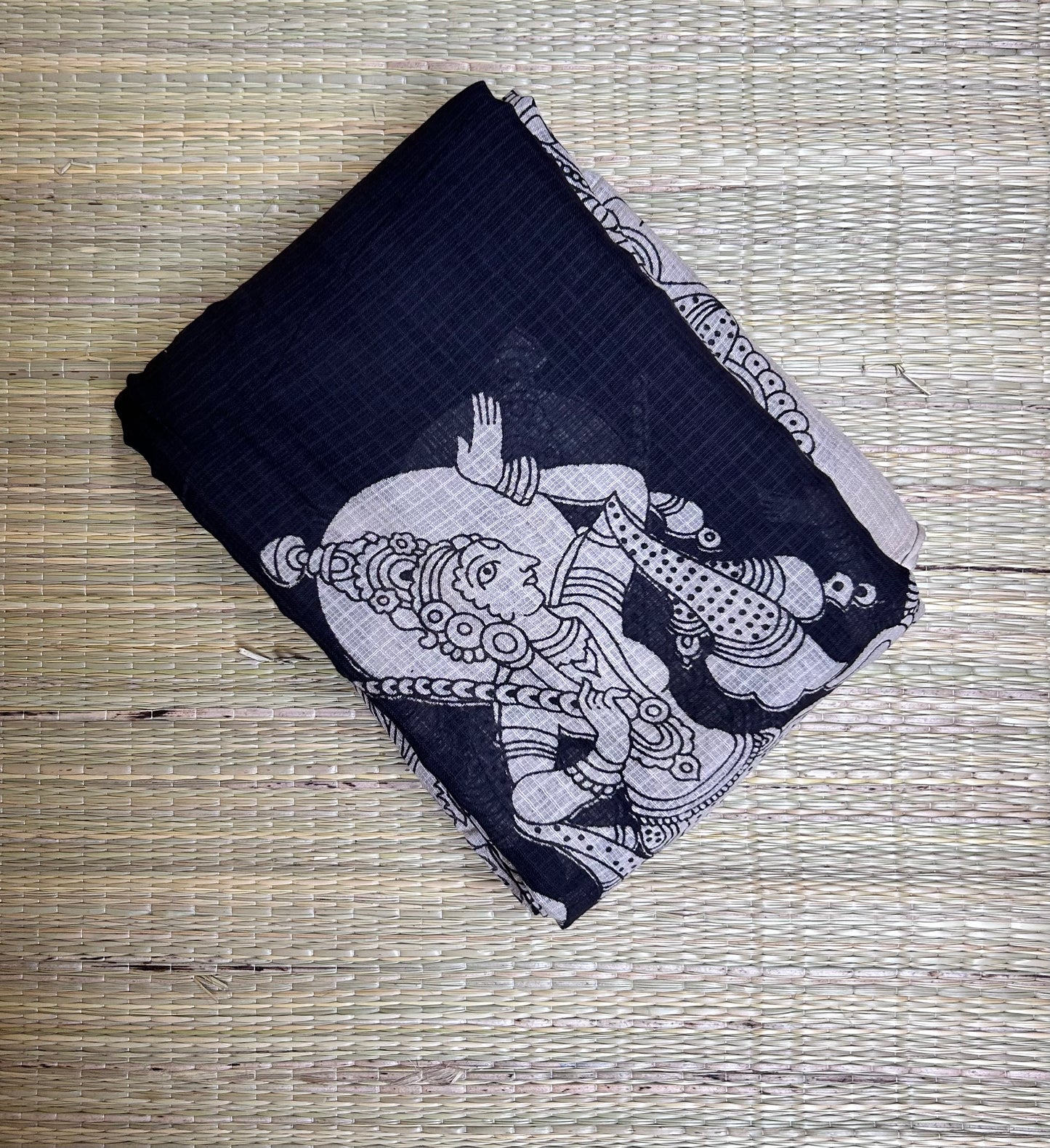 Kalamkari Black Kota Cotton Saree