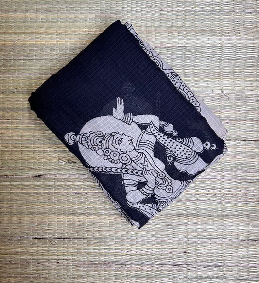 Kalamkari Black Kota Cotton Saree