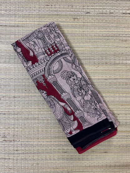 Kalamkari Brick Red Kota Cotton Saree