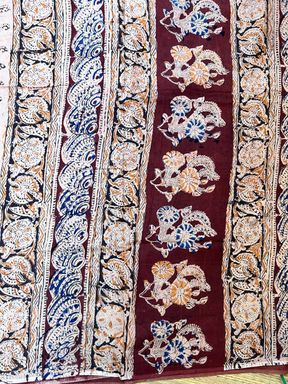 Kalamkari Handblock printed Cotton Saree - 2