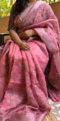 Dusty Pink Linen Saree with Kantha work