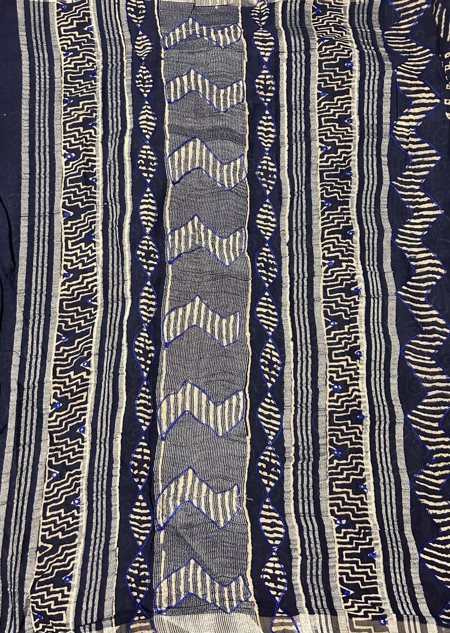 Navy Blue Linen cotton Embroidery Saree