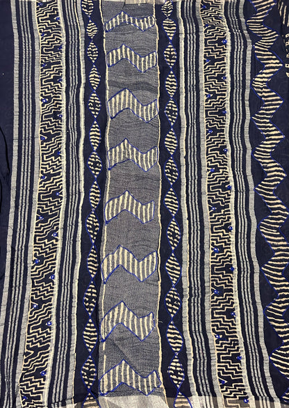 Navy Blue Linen cotton Embroidery Saree