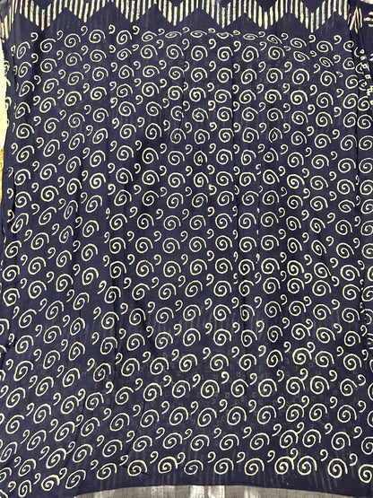 Navy Blue Linen cotton Embroidery Saree