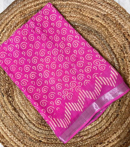 Pink Linen cotton Embroidery Saree