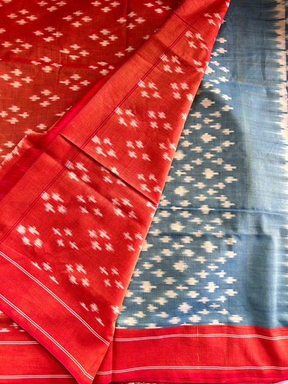 Blue Pochampally Ikkat Mercerised Cotton Handloom Saree