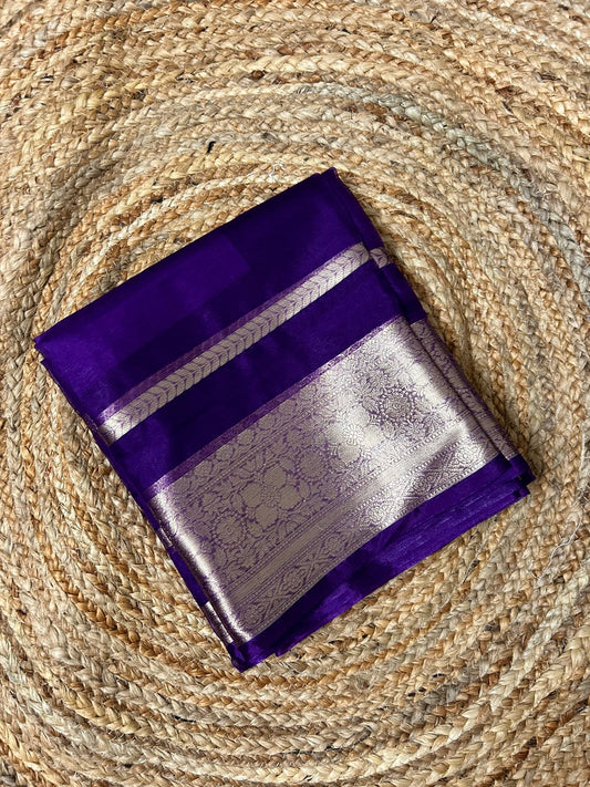 Purple Semi Banarasi-Kora Organza Saree